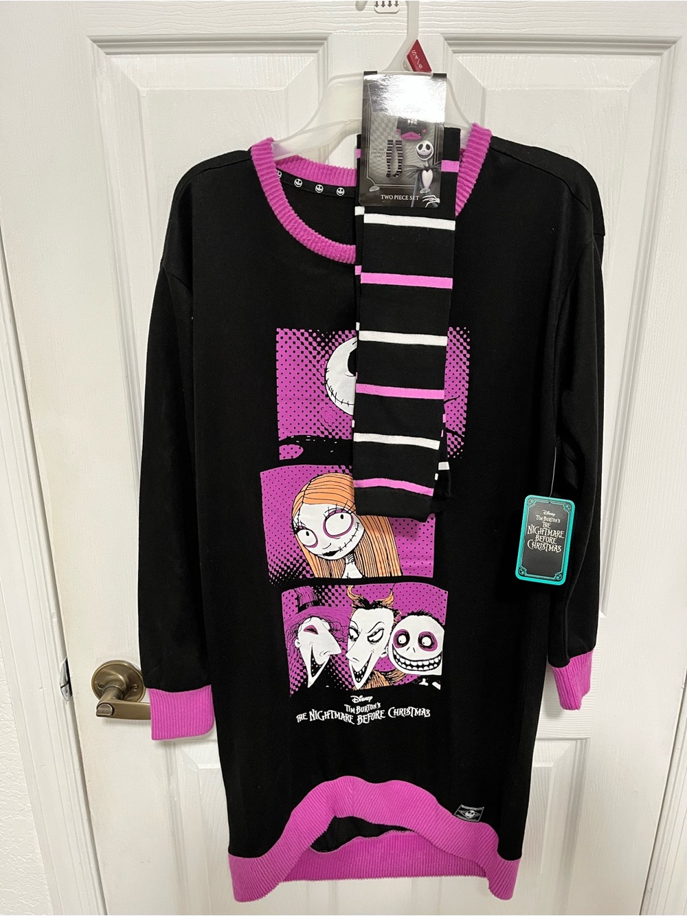 The Nightmare Before Christmas Kids Black & Pink Character Pajama Set